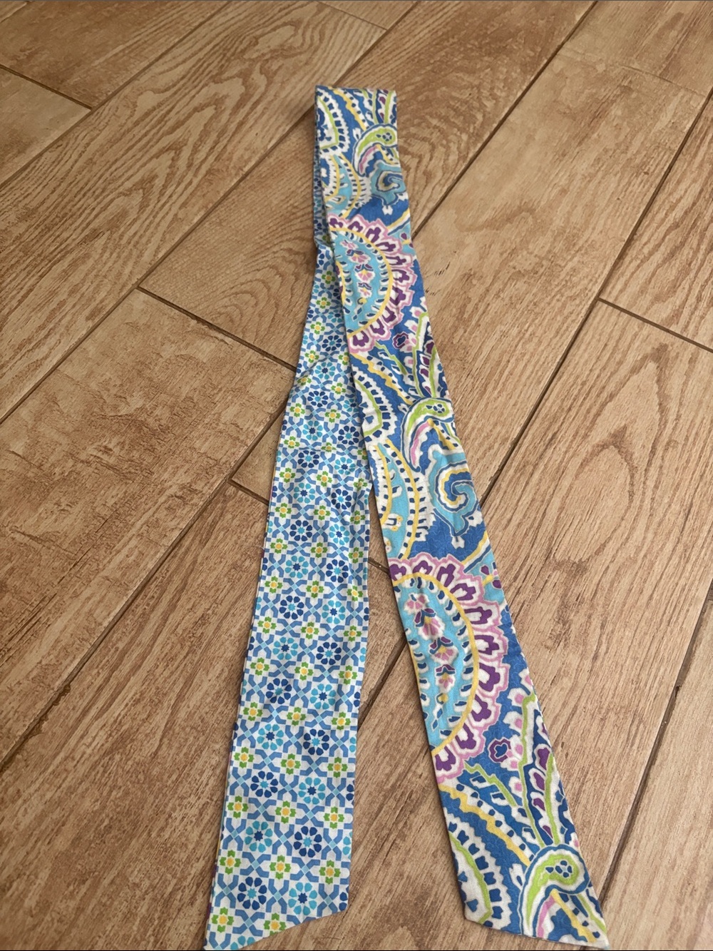 Vera Bradley Blue Paisley and Mosaic Skinny Scarf Tie